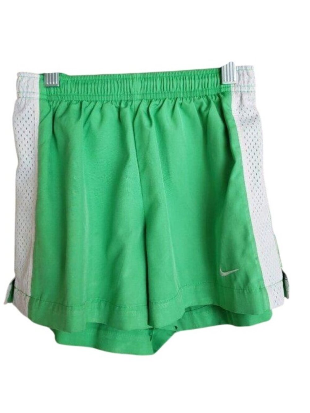 Nike Girls L Athletic Shorts Green White Mesh Sporty Athleisure Loose Dri-Fit